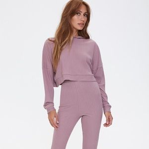 Ribbed cropped hoodie and flare pants